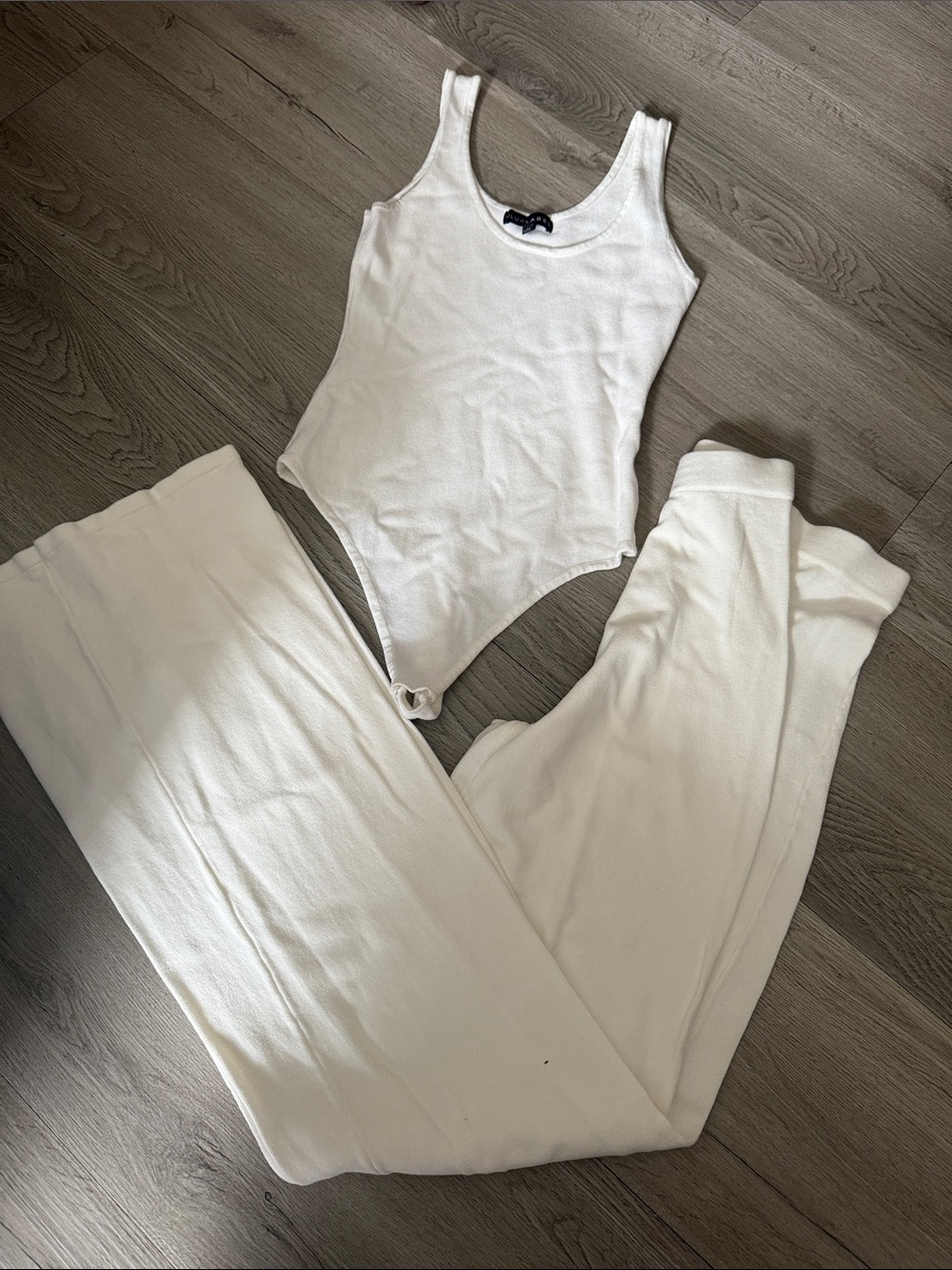 JLUXLABEL White Ribbed Tank Bodysuit with Matching Joggers